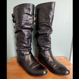 Steve Madden Kadey Black Faux Leather Tall Scrunch Boots, Size 6